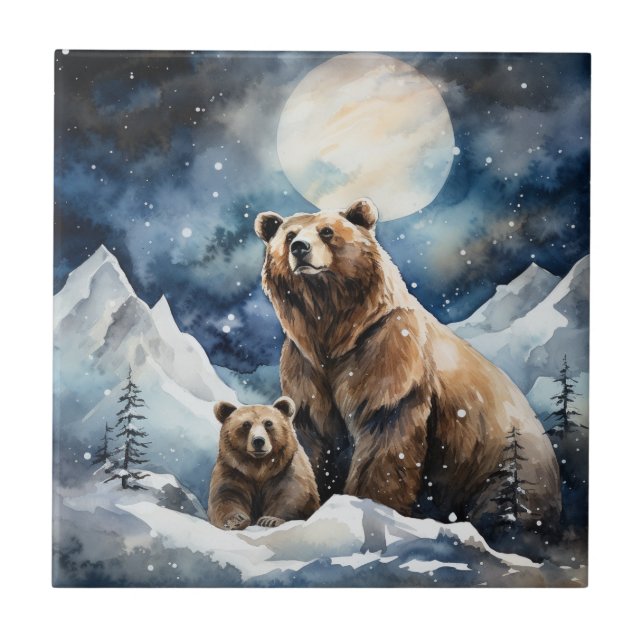 Grizzly Bear and Baby Tile (Front)