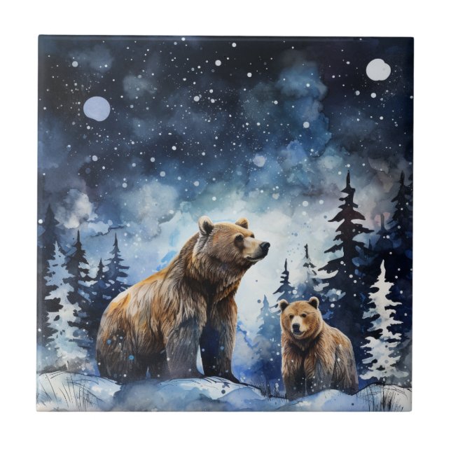 Grizzly Bear and Baby Tile (Front)
