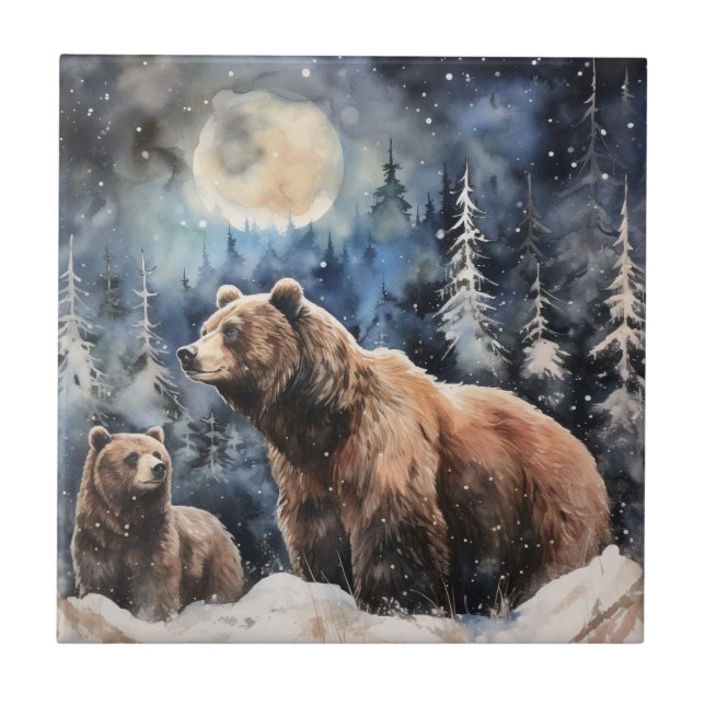 Grizzly Bear and Baby Tile (Front)
