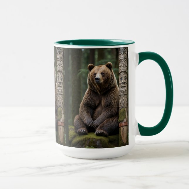 Grizzly Bear and Totem Pole Wildlife Art Mug (Right)