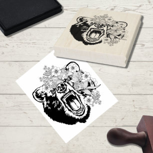 Grizzly Bear Animal Art Colouring Page Rubber Stamp