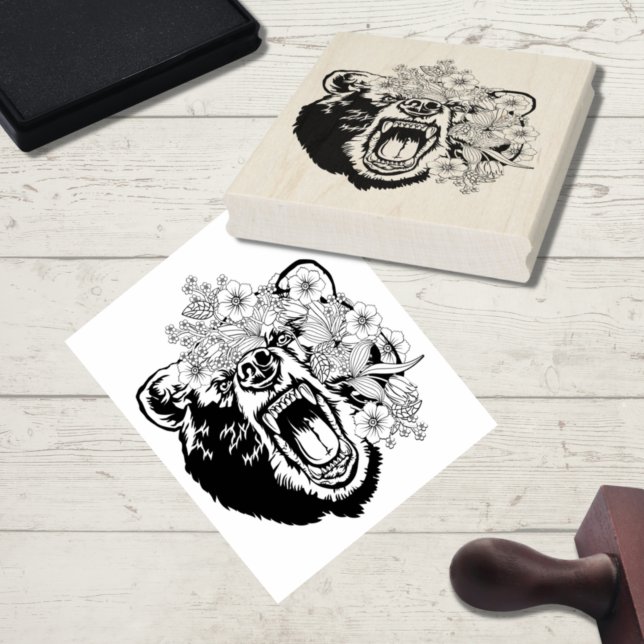 Grizzly Bear Animal Art Colouring Page Rubber Stamp (Creator Uploaded)