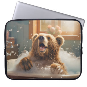 Grizzly Bear Animal Fun Bath Tub Happy Relax Time Laptop Sleeve