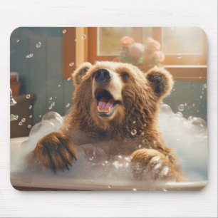 Grizzly Bear Animal Fun Bath Tub Happy Relax Time Mouse Mat