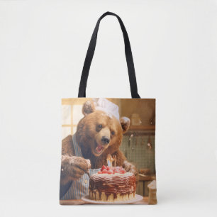 Grizzly Bear Animal Fun Cooking Cake Happy Time Tote Bag