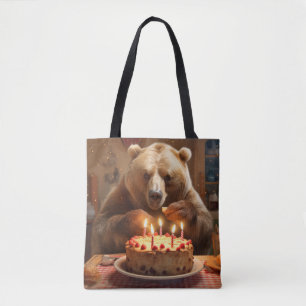 Grizzly Bear Animal Fun Cooking Cake Happy Time Tote Bag
