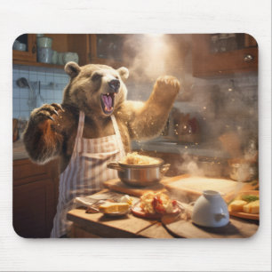 Grizzly Bear Animal Fun Cooking Kitchen Happy Mouse Mat
