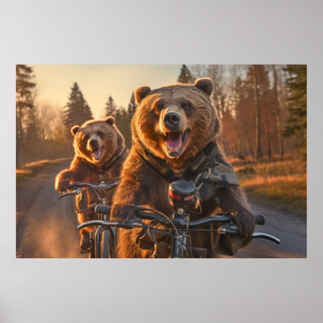Grizzly Bear Animal Fun Cycling Bike Happy Relax  Poster (Front)