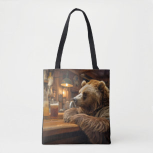 Grizzly Bear Animal Fun Drinking Happy Relax Time Tote Bag