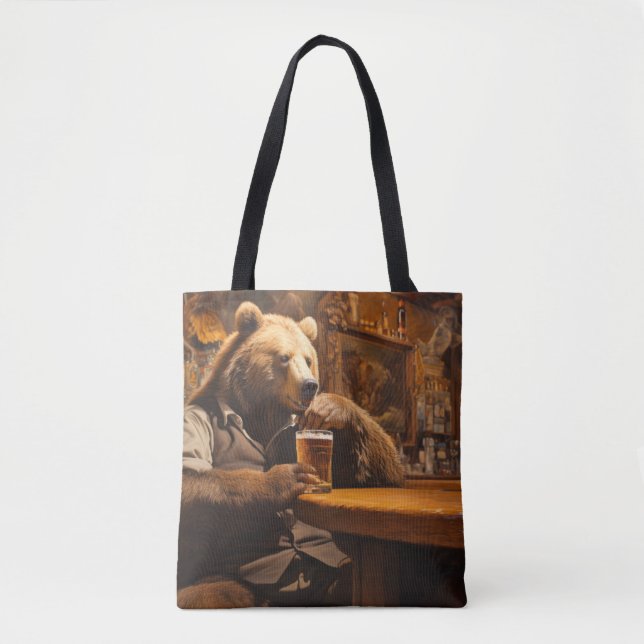 Grizzly Bear Animal Fun Drinking Happy Relax Time Tote Bag (Front)
