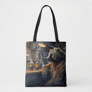 Grizzly Bear Animal Fun Drinking Happy Relax Time Tote Bag
