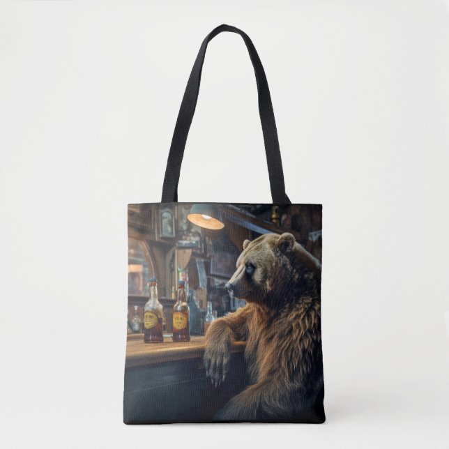 Grizzly Bear Animal Fun Drinking Happy Relax Time Tote Bag (Front)
