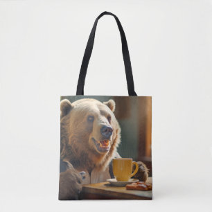 Grizzly Bear Animal Fun Drinking Happy Relax Time Tote Bag