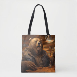 Grizzly Bear Animal Fun Drinking Happy Relax Time Tote Bag