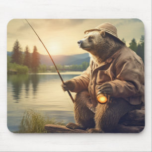 Grizzly Bear Animal Fun Lake Fishing Happy Time Mouse Mat