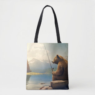 Grizzly Bear Animal Fun Lake Fishing Happy Time  Tote Bag