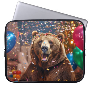 Grizzly Bear Animal Fun Party Celebration Happy Laptop Sleeve