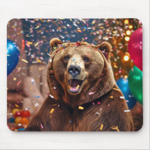 Grizzly Bear Animal Fun Party Celebration Happy Mouse Mat