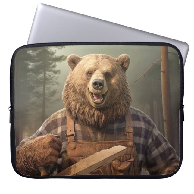 Grizzly Bear Animal Fun Playing Guitar  Happy Time Laptop Sleeve (Front)
