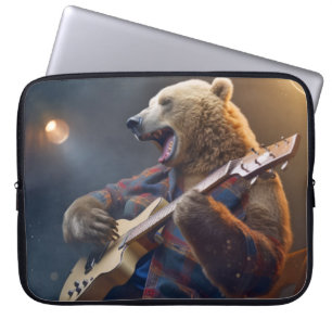 Grizzly Bear Animal Fun Playing Guitar Happy Time Laptop Sleeve