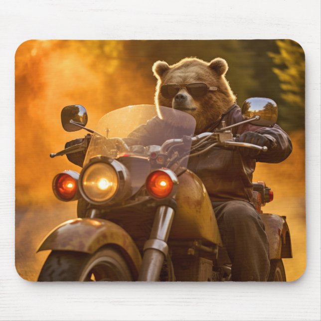 Grizzly Bear Animal Fun Riding Moto Bike Happy  Mouse Mat (Front)