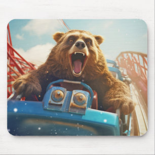Grizzly Bear Animal Fun Roller coaster Happy Time Mouse Mat