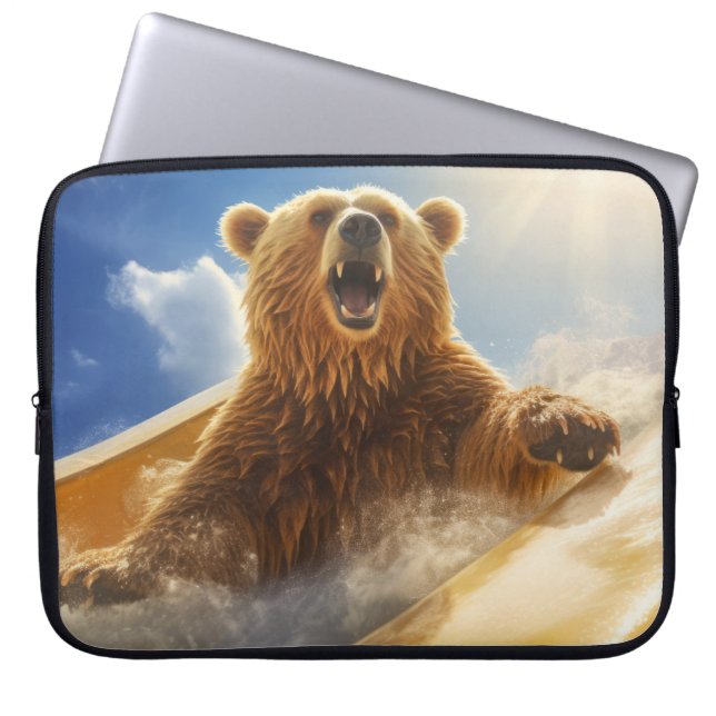 Grizzly Bear Animal Fun Water Slide Happy Time Laptop Sleeve (Front)