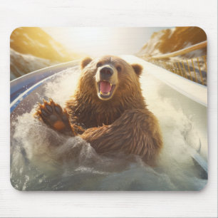 Grizzly Bear Animal Fun Water Slide Happy Time Mouse Mat