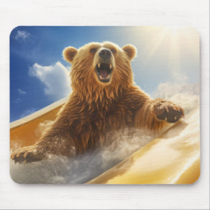 Grizzly Bear Animal Fun Water Slide Happy Time Mouse Mat