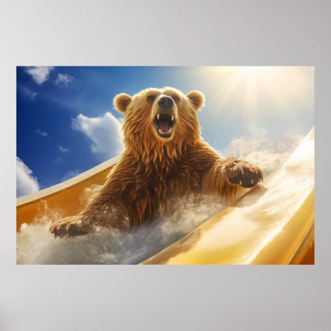Grizzly Bear Animal Fun Water Slide Happy Time Poster (Front)