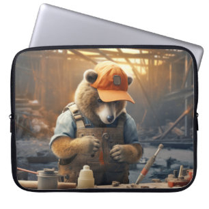 Grizzly Bear Animal Fun Work Handyman Happy Time Laptop Sleeve