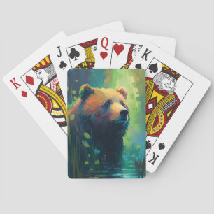 Grizzly Bear Animal Portrait Painting Wildlife Art Playing Cards