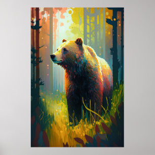 Grizzly Bear Animal Portrait Painting Wildlife Art Poster