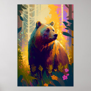 Grizzly Bear Animal Portrait Painting Wildlife Art Poster