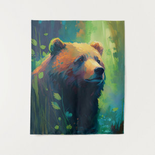 Grizzly Bear Animal Portrait Painting Wildlife Art Tapestry