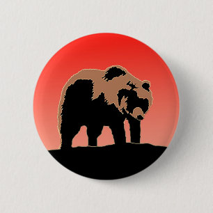 Grizzly Bear at Sunset - Original Wildlife Art 6 Cm Round Badge