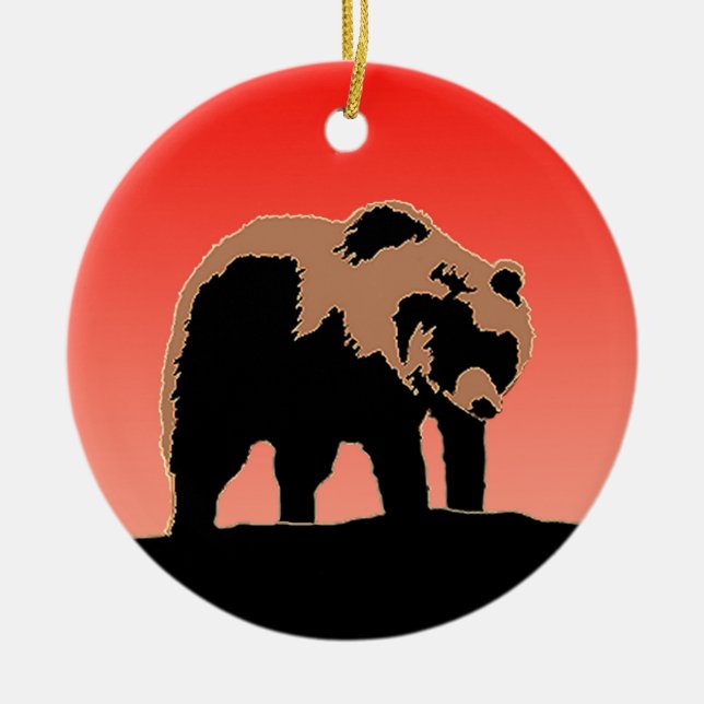 Grizzly Bear at Sunset  - Original Wildlife Art Ceramic Tree Decoration (Front)