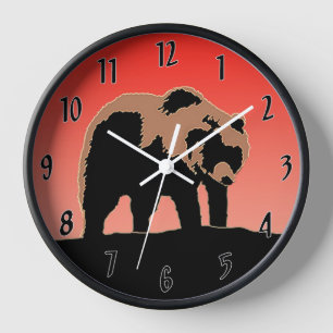 Grizzly Bear at Sunset - Original Wildlife Art Clock