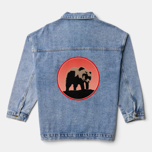 Grizzly Bear at Sunset  - Original Wildlife Art Denim Jacket (Back)