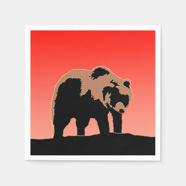 Grizzly Bear at Sunset  - Original Wildlife Art Napkin (Front)