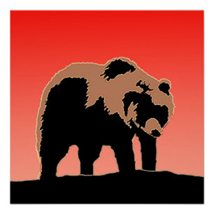 Grizzly Bear at Sunset  - Original Wildlife Art Poster