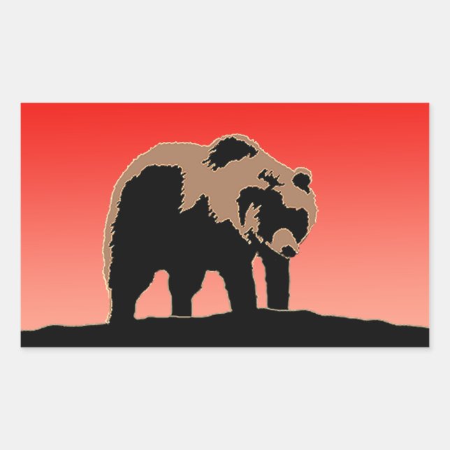 Grizzly Bear at Sunset  - Original Wildlife Art Rectangular Sticker (Front)