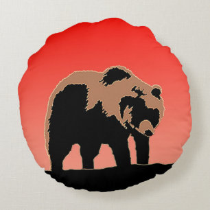 Grizzly Bear at Sunset  - Original Wildlife Art Round Cushion