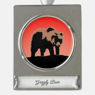 Grizzly Bear at Sunset  - Original Wildlife Art Silver Plated Banner Ornament