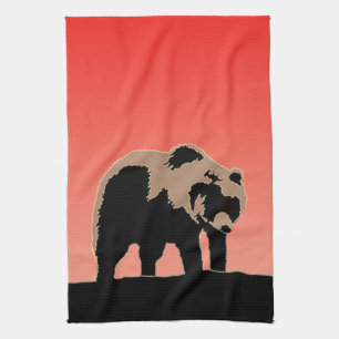 Grizzly Bear at Sunset  - Original Wildlife Art Tea Towel