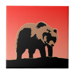Grizzly Bear at Sunset - Original Wildlife Art Tile