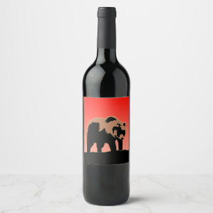 Grizzly Bear at Sunset  - Original Wildlife Art Wine Label
