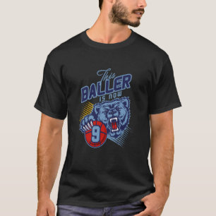 Grizzly Bear Basketball 9 Years Old Birthday Balle T-Shirt