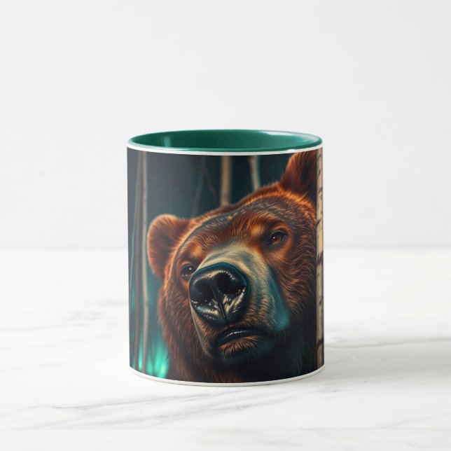 Grizzly Bear, Birches and Aurora Art Mug (Center)
