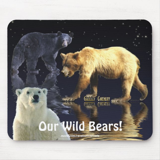 GRIZZLY BEAR, BLACK BEAR & POLAR BEAR MOUSE MAT (Front)